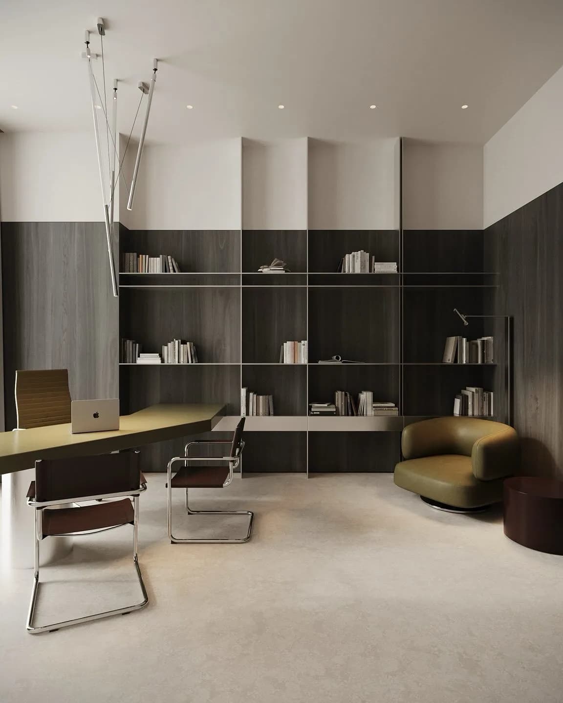 Dark wood library and study office