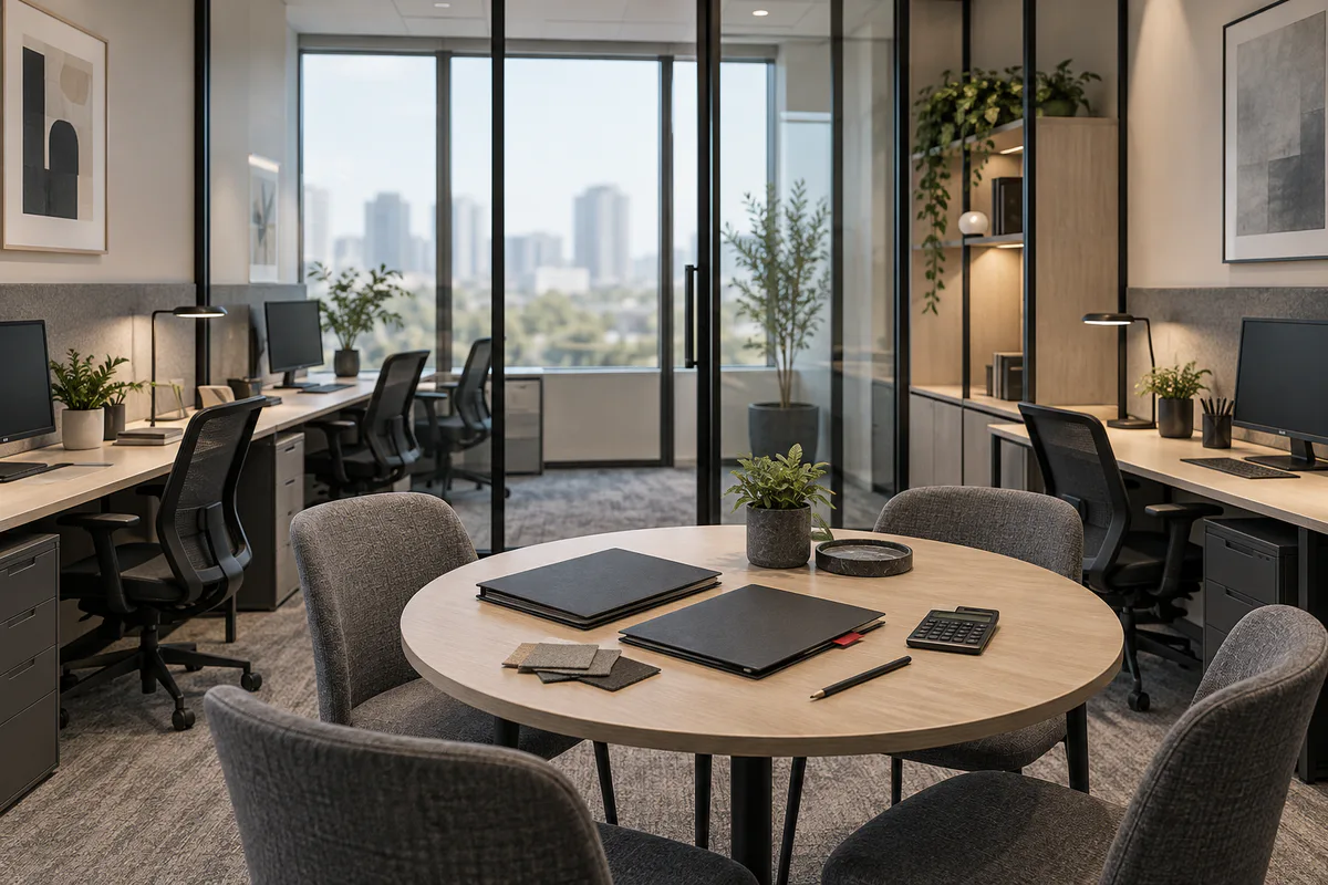 Furnished private office with a proposal-review table