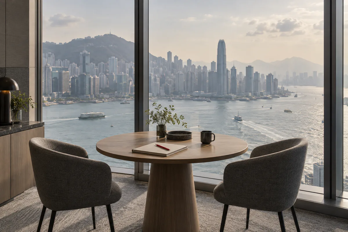 Two-seat meeting area overlooking Victoria Harbour