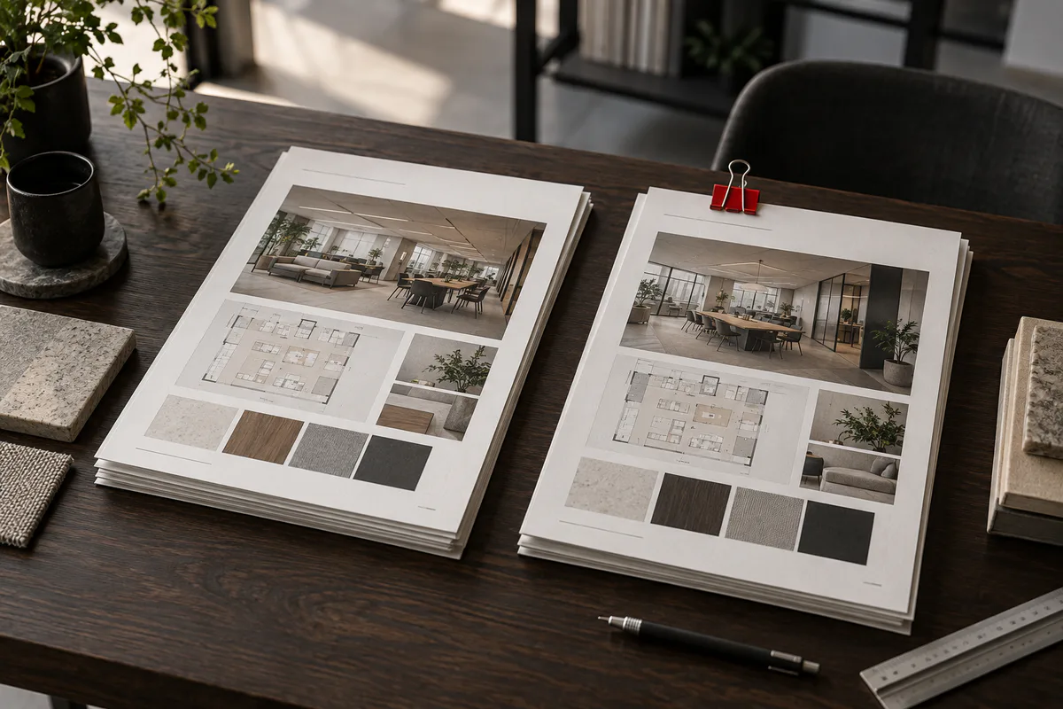 Two office proposals arranged side by side for comparison