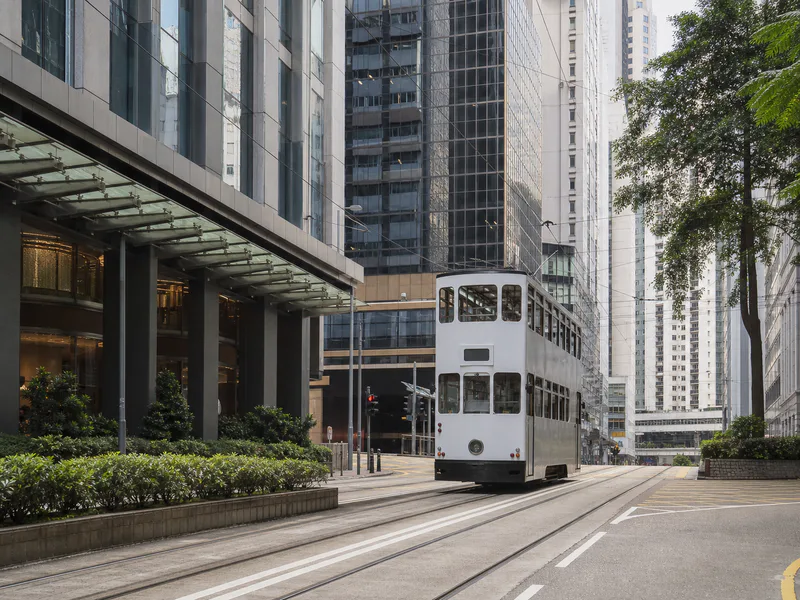 Illustrative Hong Kong tram route through Wan Chai's commercial streets